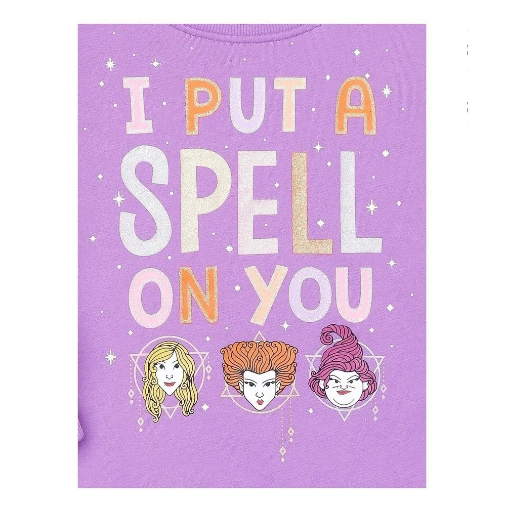 NWT Disney Hocus Pocus Girls Fleece Sweatshirt Glitter Halloween S (6-6X) Purple - Picture 9 of 10